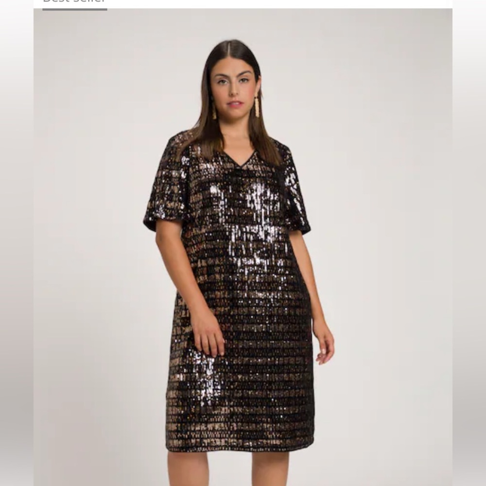 Check Design Sequin V-Neck Event Layer Dress